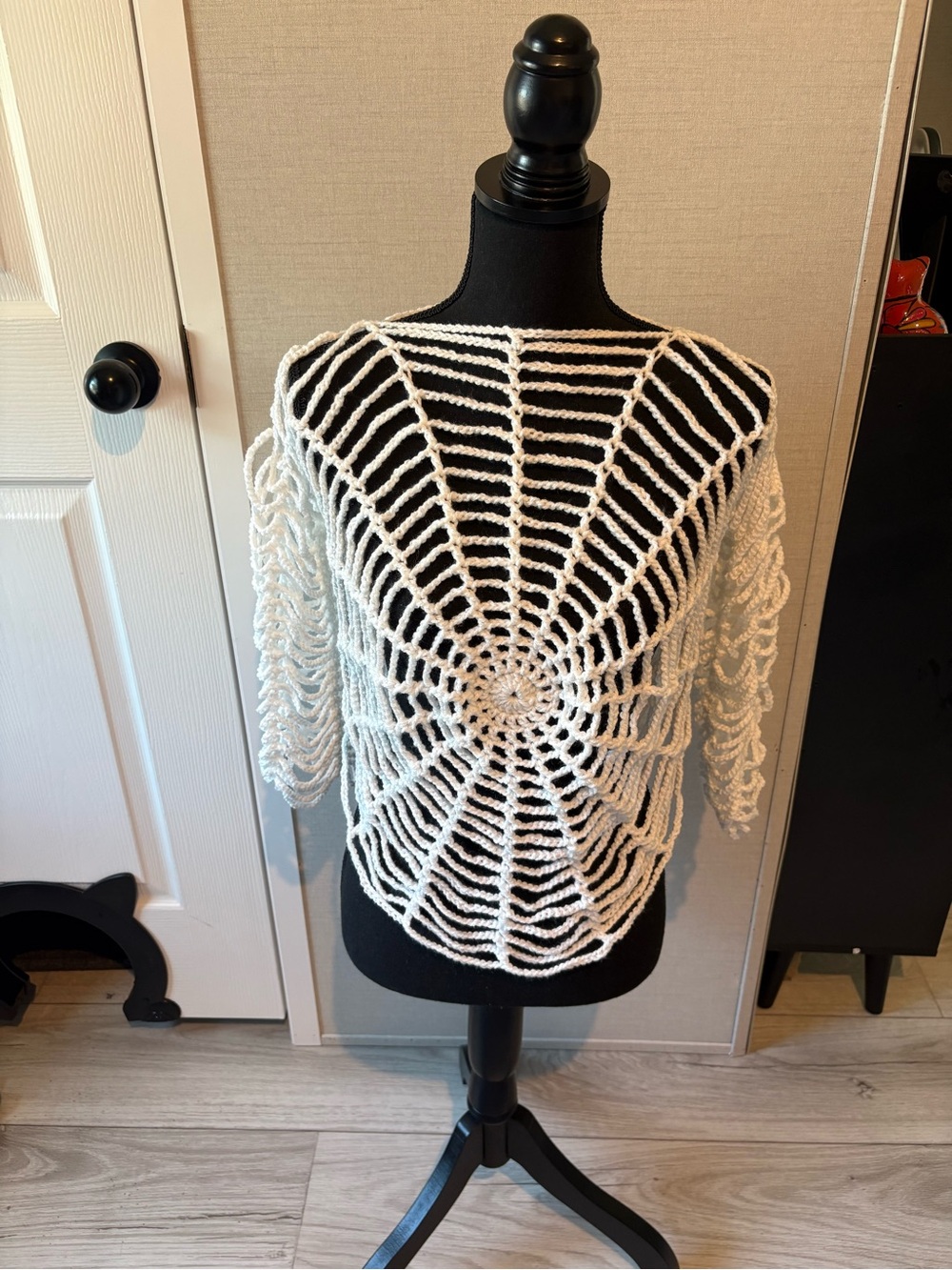 White Crochet Open-Knit Spiderweb Women's Top
